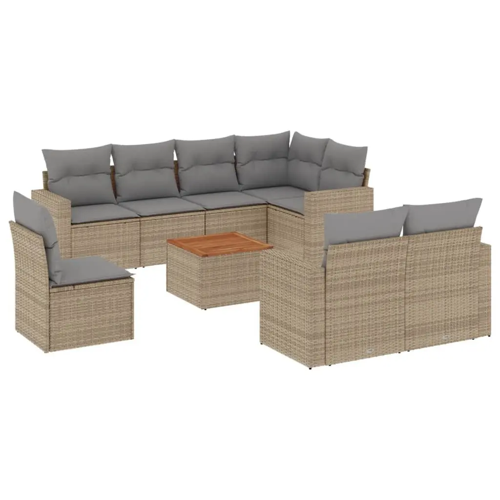 Garden Sofa Set 9 Piece Outdoor Furniture Patio Lounge Beige Poly Rattan Modular