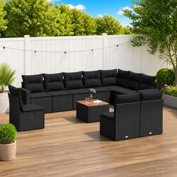 11 Piece Garden Sofa Set Outdoor Furniture Patio Sectional with Cushions Black