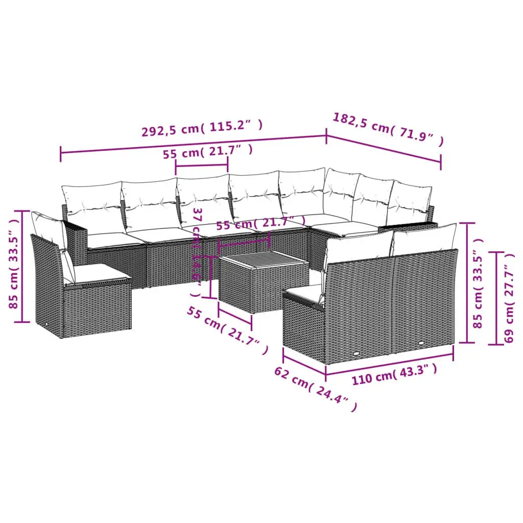 Garden Sofa Set 11 Piece Outdoor Furniture Beige Poly Rattan Patio Lounge