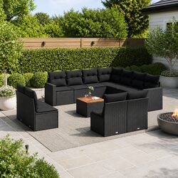 Comfortable 12-Piece Black Garden Sofa Set with Storage