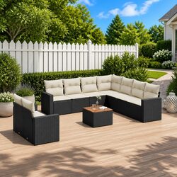 Comfortable 10 Piece Black Rattan Sofa Set for Outdoors