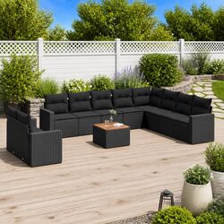 Comfortable 11-Piece Black Outdoor Sofa Set with Storage