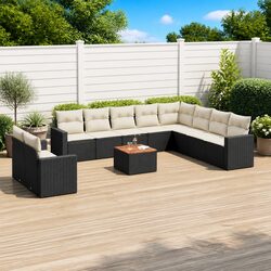 Garden Sofa Set 11 Piece Outdoor Furniture Patio Black Poly Rattan with Cushions
