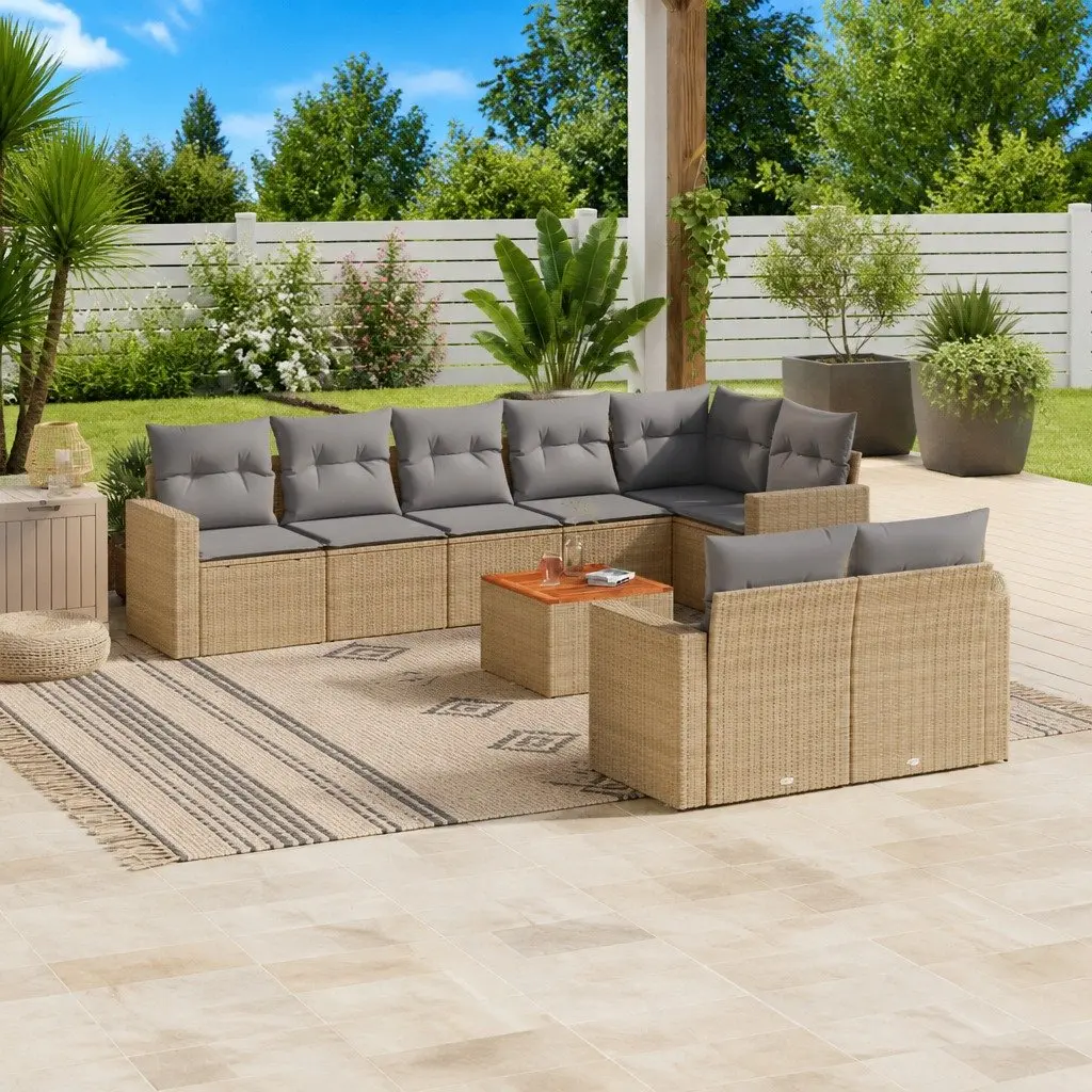 Garden Sofa Set 9 Piece Outdoor Furniture Patio Lounge Beige Poly Rattan