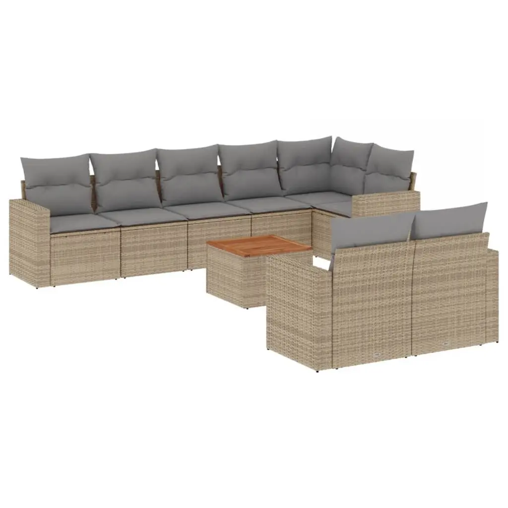 Garden Sofa Set 9 Piece Outdoor Furniture Patio Lounge Beige Poly Rattan