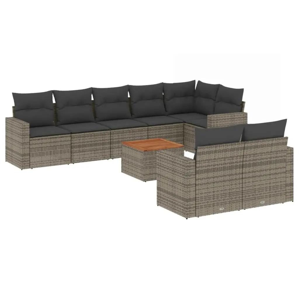 9 Piece Garden Sofa Set Outdoor Patio Furniture Grey Poly Rattan with Cushions
