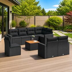 Comfortable 9 Piece Garden Sofa Set in Black