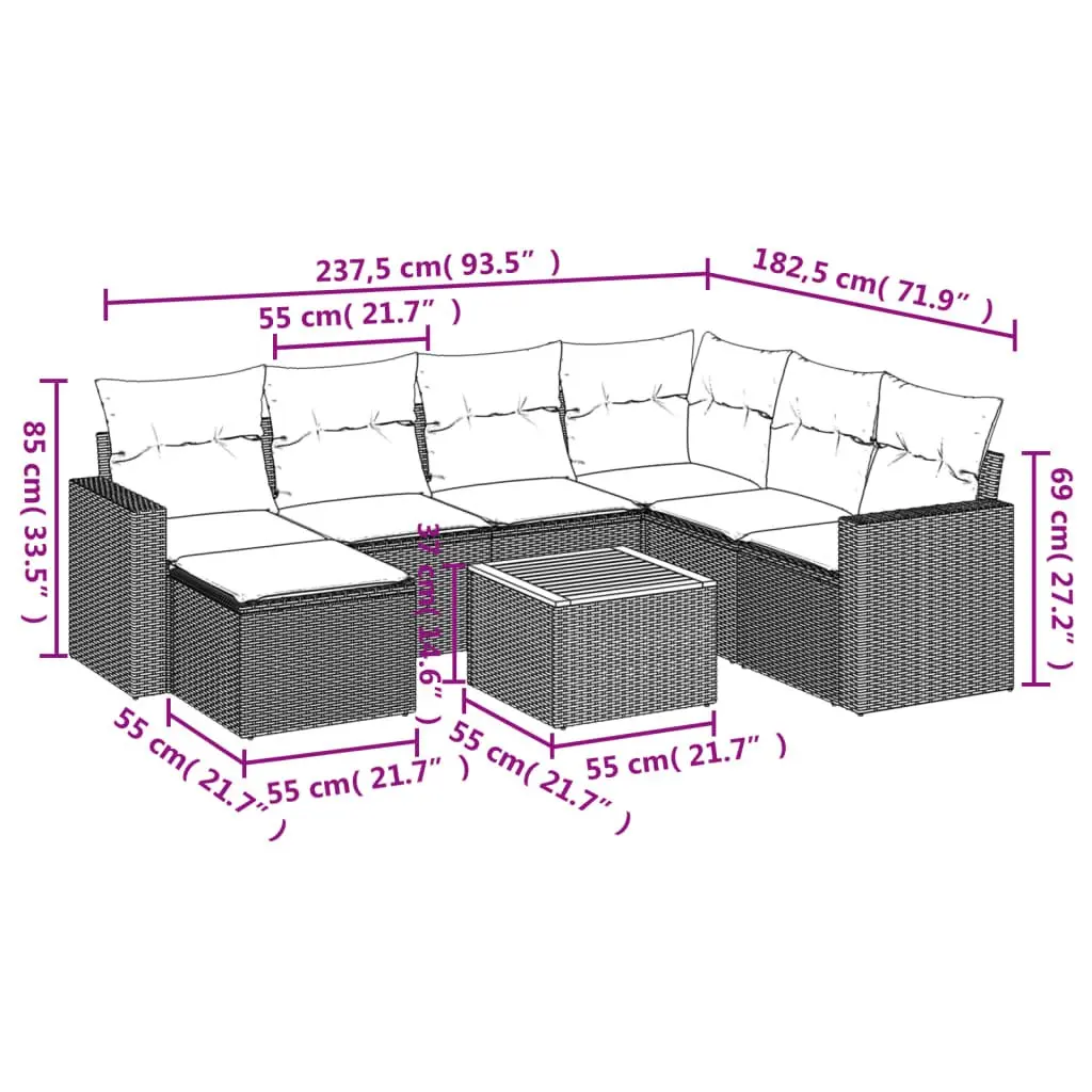 Garden Sofa Set 8 Piece Outdoor Furniture Grey Poly Rattan Modular Patio Lounge