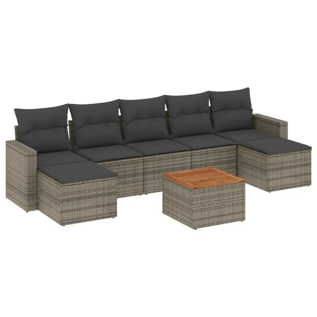 8 Piece Garden Sofa Set Grey Outdoor Patio Furniture with Storage Cushions