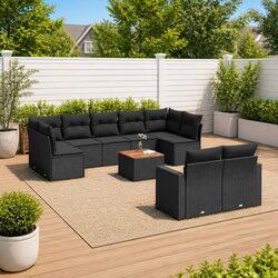 Garden Sofa Set 10 Piece Outdoor Furniture Black Poly Rattan Modular Patio