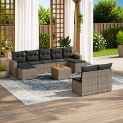 Comfortable 10-Piece Grey Poly Rattan Sofa Set with Storage