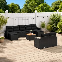 Garden Sofa Set 10 Piece Outdoor Furniture Black Poly Rattan Modular Patio