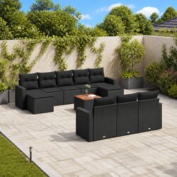 Garden Sofa Set 11 Piece Outdoor Furniture Black Poly Rattan Patio Lounge Seat