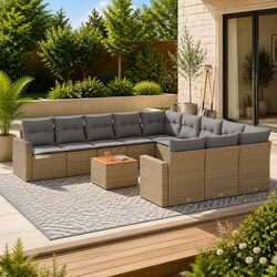 Comfortable 12-Piece Garden Sofa Set in Beige