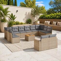 Garden Sofa Set 13 Piece Outdoor Furniture Patio Lounge Beige Poly Rattan