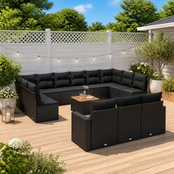 Comfortable Black Poly Rattan Garden Sofa Set - 14 Pieces