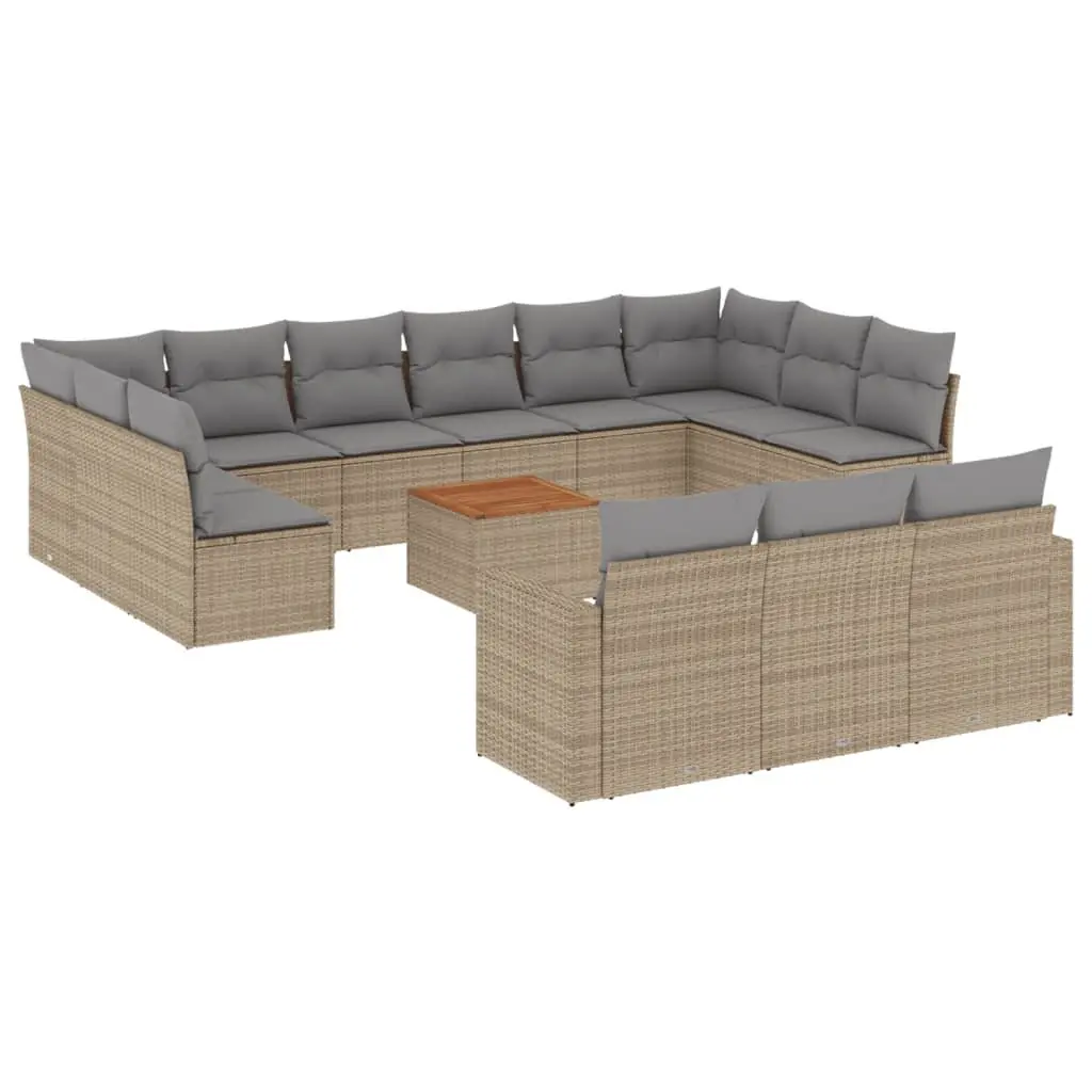 Garden Sofa Set 14 Piece Outdoor Furniture Patio Beige Poly Rattan with Cushions