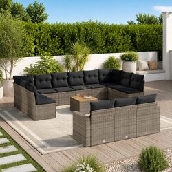 Garden Sofa Set 14 Piece Outdoor Furniture Patio Lounge Rattan Grey Cushions