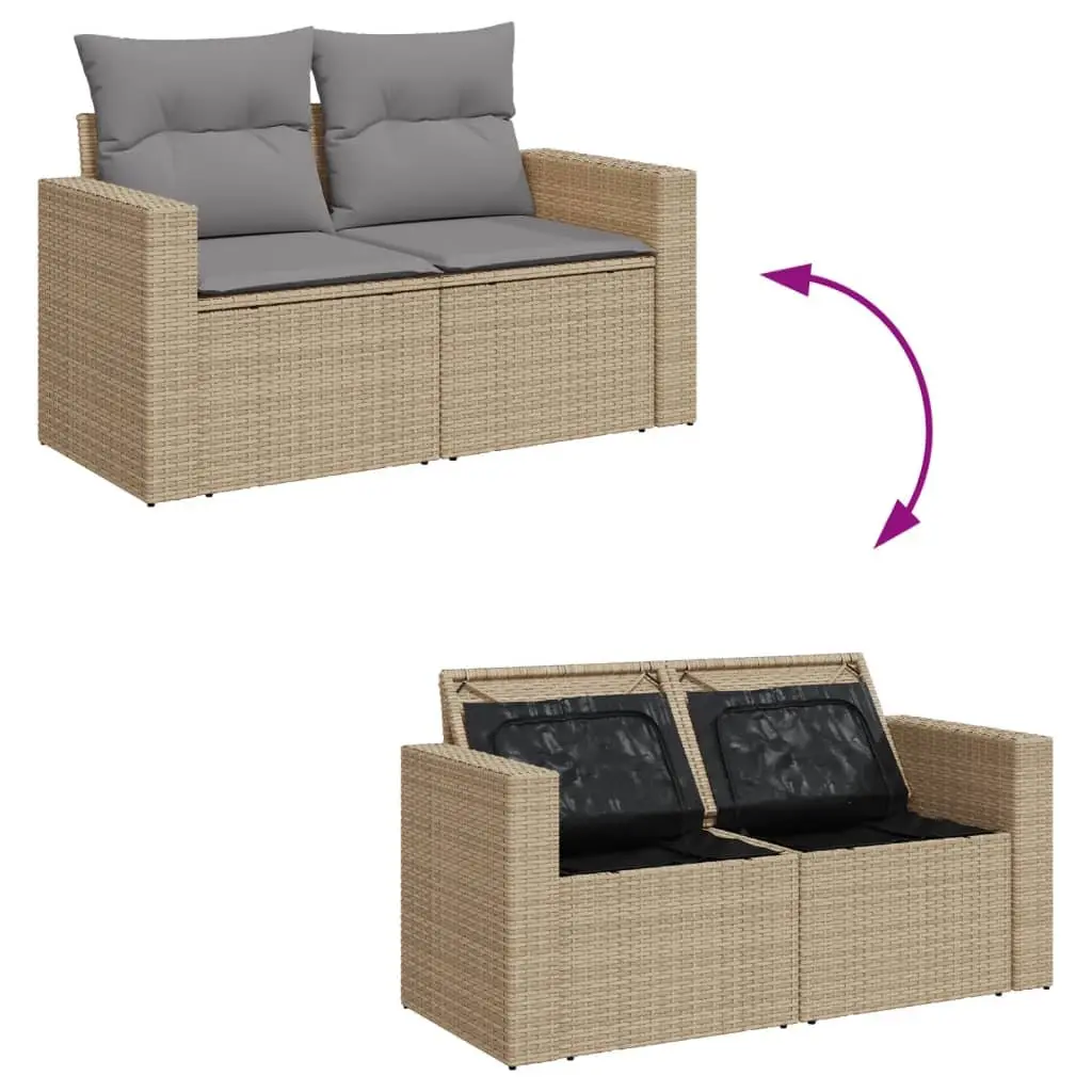 Garden Sofa Set 14 Piece Outdoor Furniture Beige Poly Rattan Patio Lounge