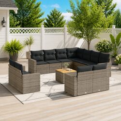 Comfortable 12 Piece Grey Garden Sofa Set with Storage