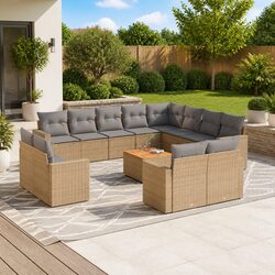 Comfortable 13 Piece Outdoor Sofa Set in Beige Rattan