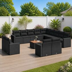 Comfortable 14-Piece Black Modular Sofa Set for Outdoors
