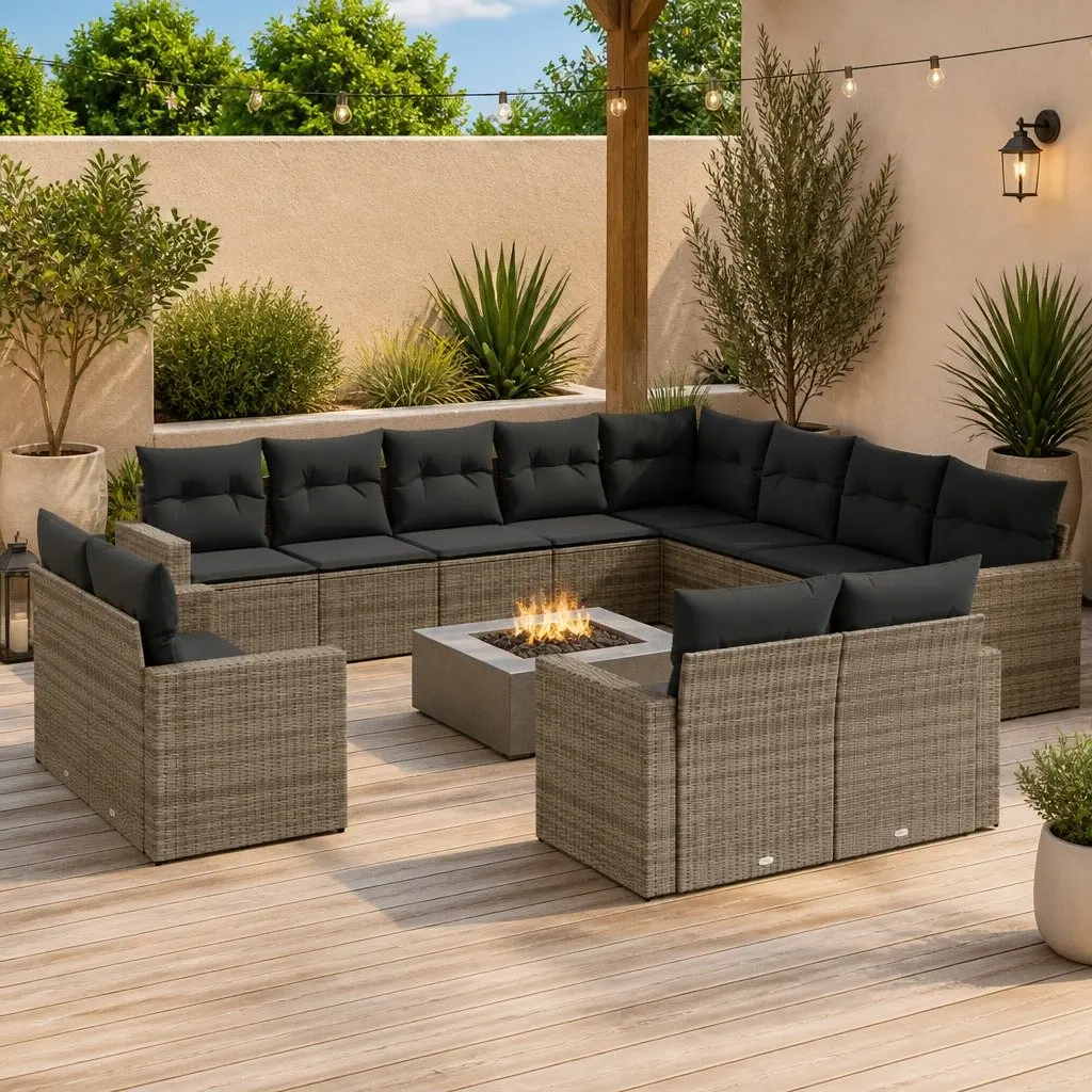 Garden Sofa Set 14 Piece Grey Outdoor Furniture Storage Poly Rattan