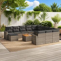 Garden Sofa Set 13 Piece Outdoor Furniture Grey Poly Rattan Modular Patio Lounge