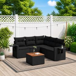 Cozy 6 Piece Black Poly Rattan Sofa Set for Outdoors