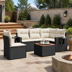 Comfortable 6 Piece Black Garden Sofa Set with Storage