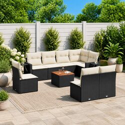 Garden Sofa Set 9 Piece Outdoor Patio Furniture Black Poly Rattan with Cushions