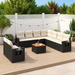 Reliable 10-Piece Black Garden Sofa Set with Cushion Storage