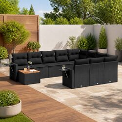 Comfortable 11-Piece Black Garden Sofa Set