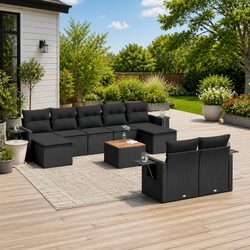 Comfort-Focused 10 Piece Black Sofa Set with Cushions