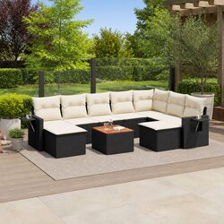 Versatile Black Outdoor Sofa Set - 10 Pieces for Relaxation
