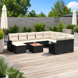 Reliable 11 Piece Black Poly Rattan Sofa Set with Cushions