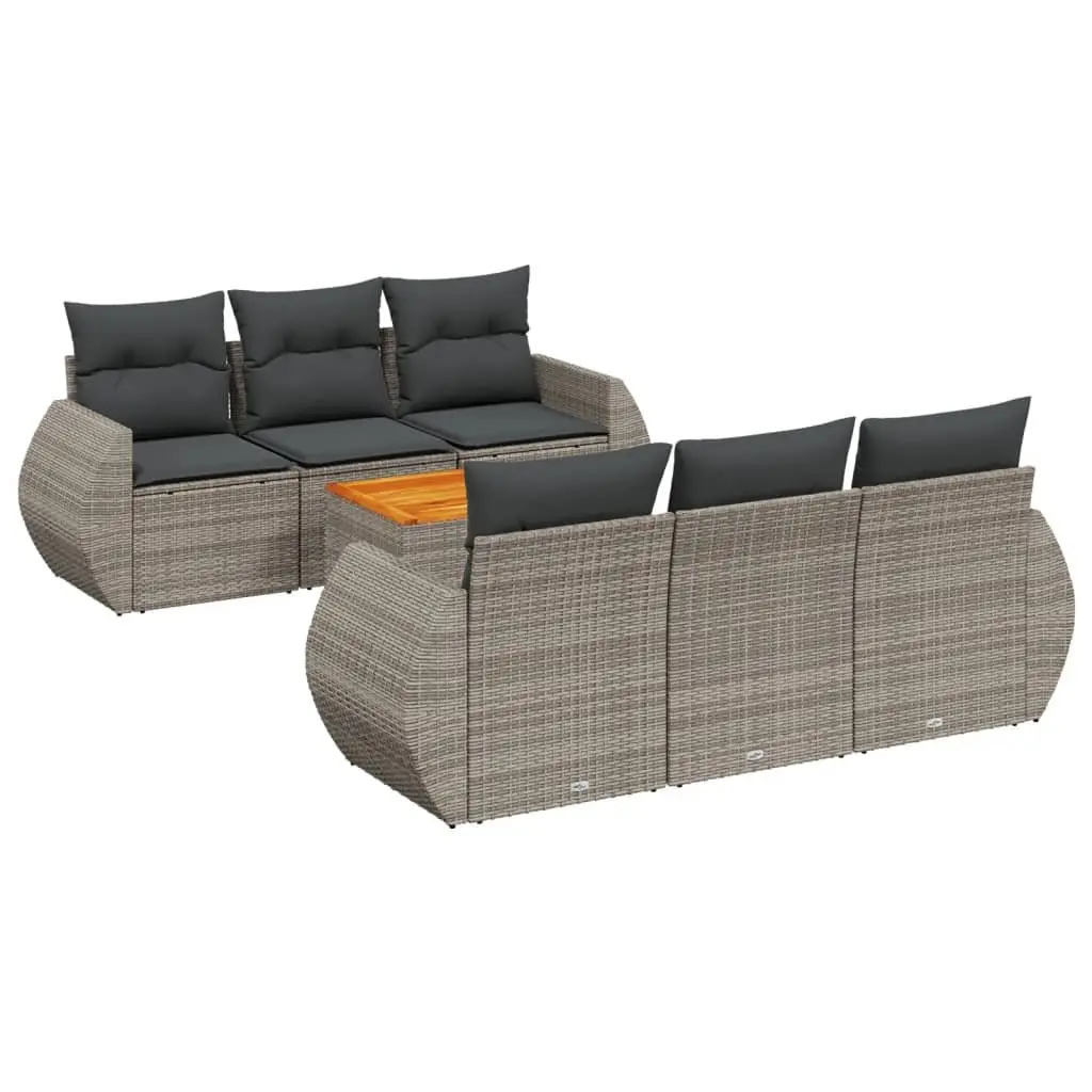 Garden Sofa Set 7 Piece Outdoor Furniture Grey Poly Rattan Patio Seating with