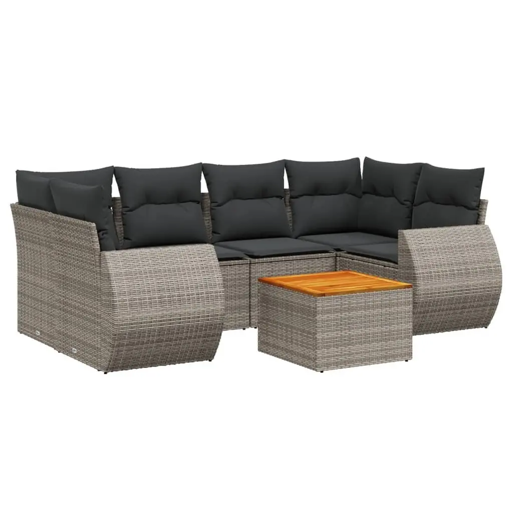 Garden Sofa Set 7 Piece Outdoor Furniture Grey Poly Rattan Modular Patio Seating