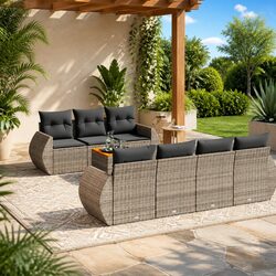 Comfortable 8 Piece Grey Garden Sofa Set with Storage