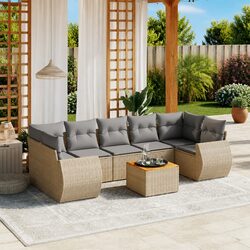 Garden Sofa Set 8 Piece Outdoor Furniture Beige Poly Rattan Patio Seating
