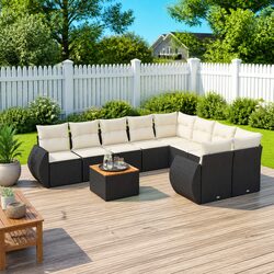 Comfortable 9 Piece Garden Sofa Set with Cushions