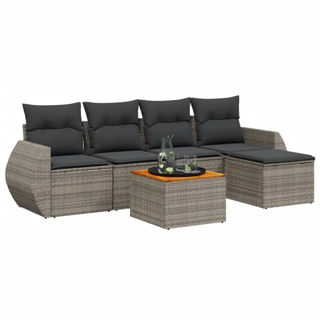 Garden Sofa Set 6 Piece Outdoor Furniture Grey Poly Rattan with Cushions