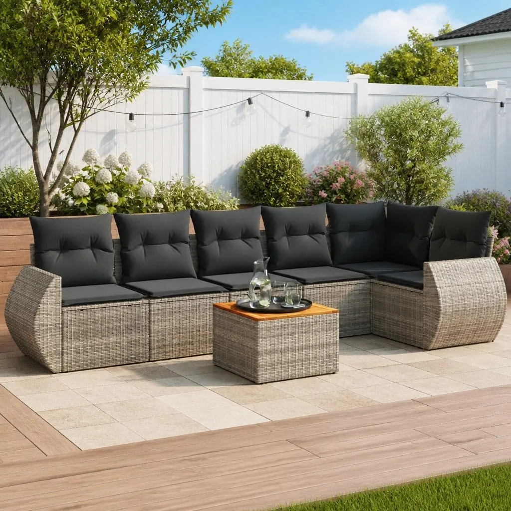 Garden Sofa Set 7 Piece Outdoor Furniture Grey Poly Rattan Patio Lounge