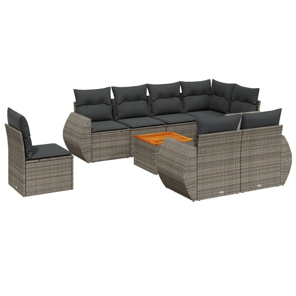 Garden Sofa Set 9 Piece Outdoor Furniture Modular Grey Poly Rattan Patio Seating