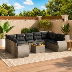 Quality Garden Sofa Set: 10-Piece Grey Ensemble