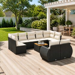 Comfortable and Stylish 10-Piece Black Garden Sofa Set