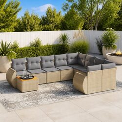 Garden Sofa Set 10 Piece Outdoor Furniture Beige Patio Seating with Cushions