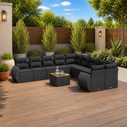 Comfortable 11 Piece Black Outdoor Sofa Set