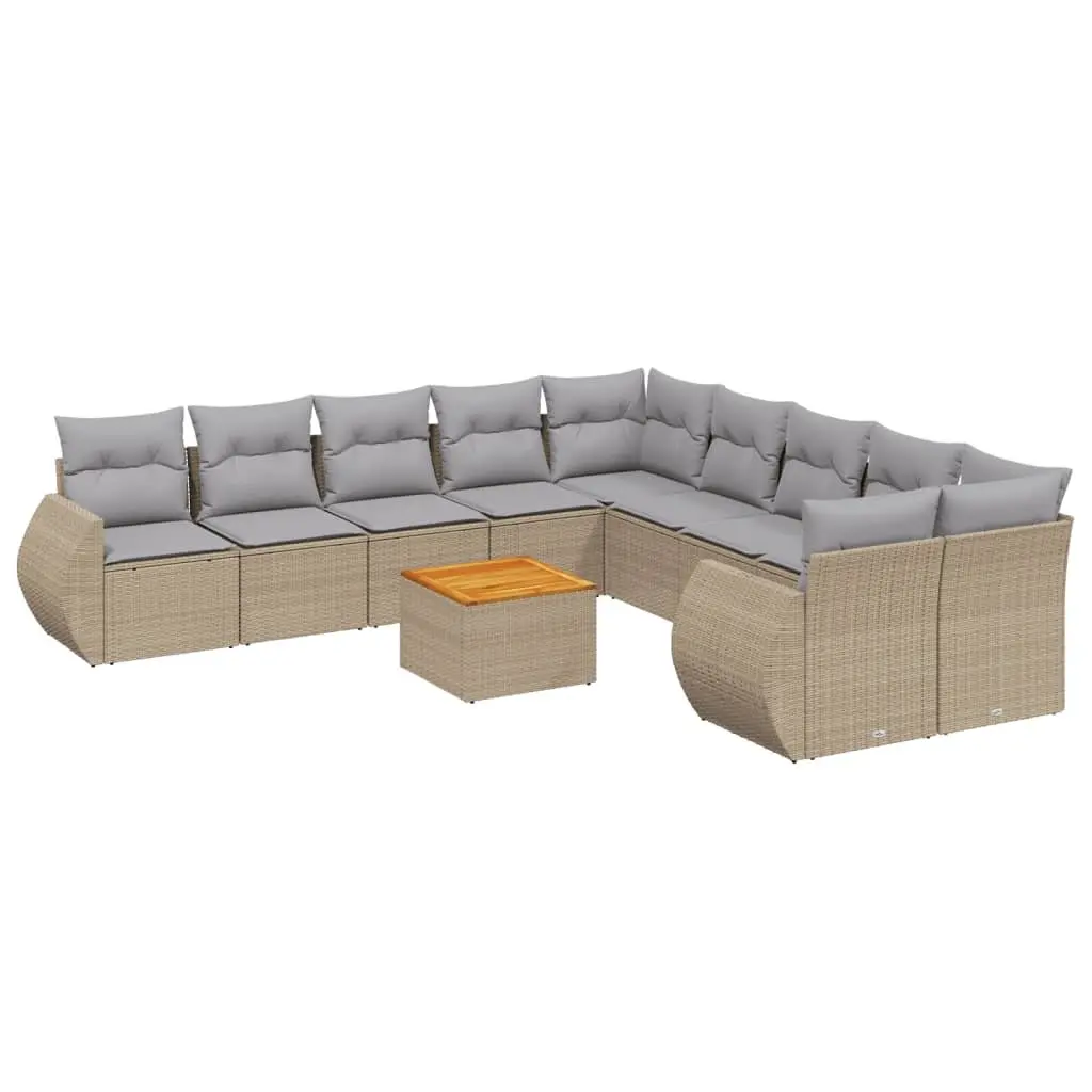 Garden Sofa Set 11 Piece Outdoor Furniture Beige Poly Rattan Patio Lounge