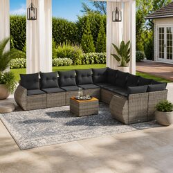 Comfortable 11 Piece Grey Garden Sofa Set with Storage